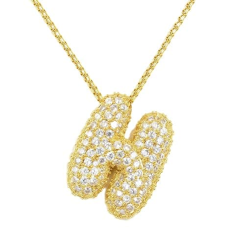 AGGRAD Bubble Letter Necklace, 14k Gold/Silver Balloon Initial Diamond Pendant Chain Necklace Dainty Pave Jewelry Gift for Women - Image 1