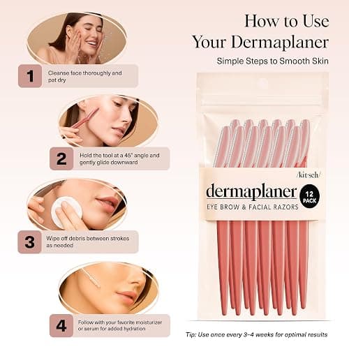 Kitsch Dermaplane Razor for Women Face – Face Razors for Women & Men, Eyebrow Trimmer & Face Shaver – Exfoliating Facial Razor & Skin Care Tool for Smoother Skin - Coral, 12 pcs thumbnail 7