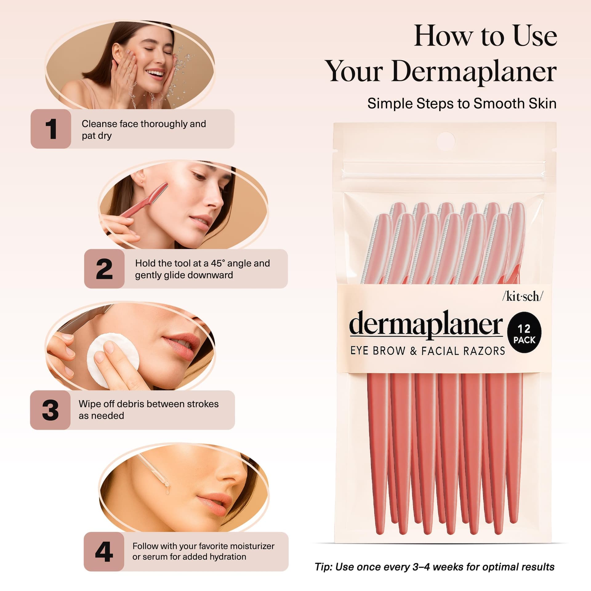 Kitsch Dermaplane Razor for Women Face – Face Razors for Women & Men, Eye Brow Razors & Face Shaver – Exfoliating Facial Razor & Dermaplaner as Skin Care Tool for Smoother Skin - Coral, 12 pcs thumbnail 7