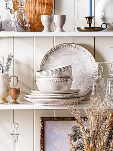 LE TAUCI 24 Piece Dinnerware Sets for 8, Large Plates and Bowls Sets, Ceramic Dishes Set for 8, Modern Stoneware Tableware, Chip Resistant, Ideal for Hosting, Reactive Beige (8"&10" Plate, 27oz Bowl) thumbnail 6
