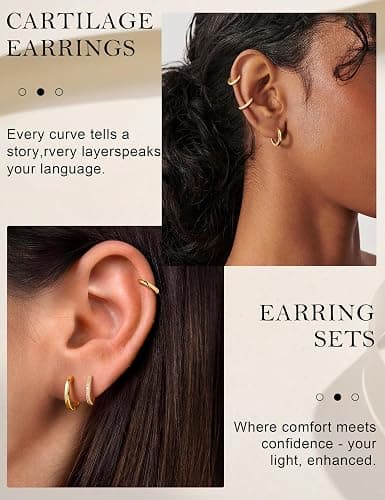 Turandoss Gold Hoop Earrings for Women, Hypoallergenic 14K Gold Plated Huggie Earrings, Cartilage Earrings for Multiple Piercing Hoop Earrings for Women thumbnail 6