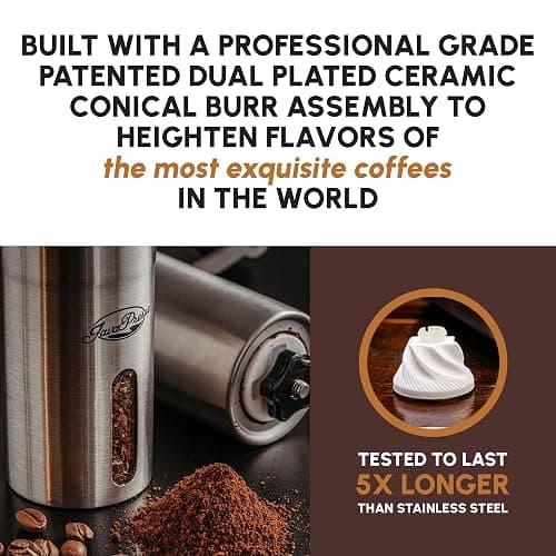 JavaPresse Manual Stainless Steel Coffee Grinder - 18 Adjustable Settings, Portable Conical Burr Grinder for Camping, Travel, Espresso - With Hand Crank thumbnail 5