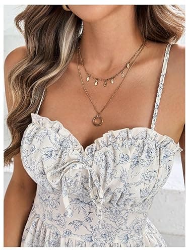 MakeMeChic Women's Floral Print Short Cami Dress Shirred Spaghetti Strap Frill Trim Boho Dresses - X-Small - White thumbnail 4
