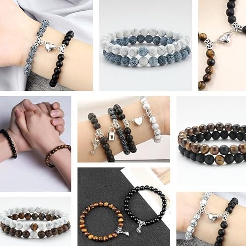 Stone Beads for Jewelry Making, Charm Bracelet Making Kit, 450Pcs Beads for Bracelets Making Kit DIY Magnetic Bracelets for Couples Lovers thumbnail 6