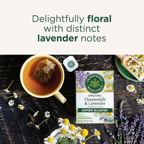 Traditional Medicinals Organic, Chamomile & Lavender - Chamomile Tea Supporting Stress Relief and Relaxation - Kosher, Non-GMO, Caffeine-Free, Compostable - 16 Tea Bags thumbnail 3