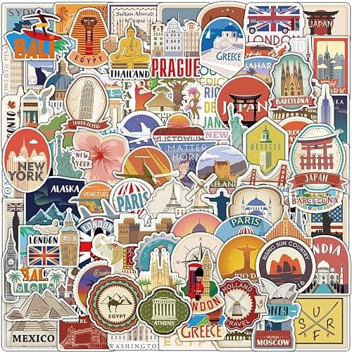 Dreamil Lot de 100 autocollants de voyage vintage résistants à l'eau pour ordinateur portable, vélo, moto, skateboard, casque, voiture (4-8 cm) - Image 1