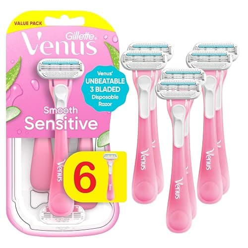 Gillette Venus Sensitive Disposable Razors for Women with Sensitive Skin, 6 Count, Delivers Close Shave with Comfort - Image 1