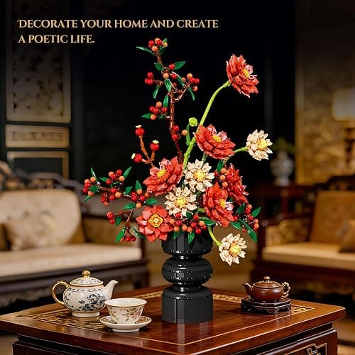 Dahlia Flower Building Set with Vase,Botanical Bouquet Collection Block | Artificial Festive Holiday Flowers for Decoration,Women,Girl,Girlfriend(1416PCS) thumbnail 5