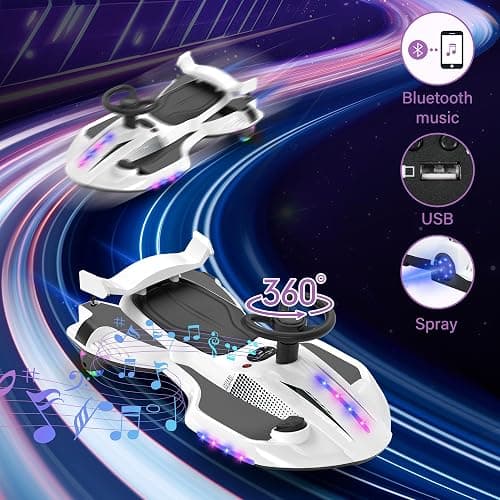 12V Electric Wiggle Car with Pedal for Kids, Rechargeable 2 in 1 Swing Car, Drifting Ride On Toys with Backrest, Anti-Rollover, Spray, Flashing Light, Music, for Ages 3 and Up, 150 Lbs (White) thumbnail 5