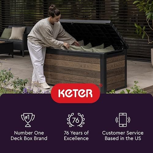 Keter City 30 Gallon Resin Outdoor Storage Box and Patio Furniture Side Table for Pool and Garden Accessories, Brown thumbnail 10