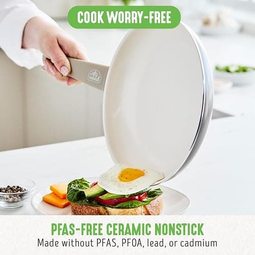 GreenLife 16 Piece Nonstick Cookware Set, Soft Grip Non-Toxic PFAS-Free Ceramic Pots & Pans, Dishwasher & Oven Safe, Frying, Sauce, Saute, Utensils, Glass Lids, Stay-Cool Handles, Wobble Free, Taupe thumbnail 3