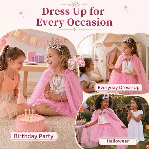 Meland Princess Dress Up Toy for Girls 3-8, Cape & Tutu Set for Girls Gift | Versatile soft cape pairs with skirt or everyday outfits for creative styling, Christmas Birthday gift & Halloween costume thumbnail 6