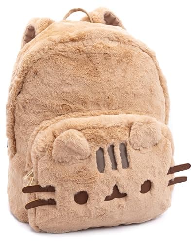 Pusheen the Cat Kids Beige Fluffy Backpack Rucksack 3D Ears Padded Straps 16 Inch School Travel Daypack Laptop Gym Bag thumbnail 3