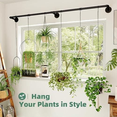 Galood Plant Hanger Indoor with 6 Hanging Chains Hanging Planters for Indoor Plants Hanging Plant Holder Window Plants Rod Black Metal Shelves(70.8 Inch Pot not Included thumbnail 3