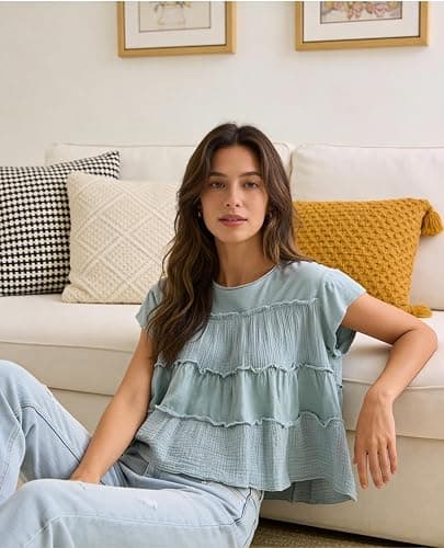 Bienmorn Peplum Tops for Women Crew-Neck Ruffled Bobydoll Tunic Tank Shirts Casual Loose Fit Summer Outfits 2025 Trendy thumbnail 4
