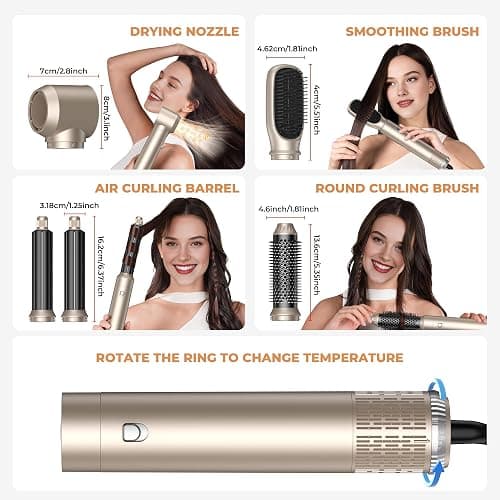 5 in 1 Hair Dryer Brush Set,Professional Negative Ionic Hot Air Styler, Air Curling Wrap Styler,Detachable Blow Dryer Brush With Auto Wrap Curlers,Hair Styling Tools For Straight/Curl/Drying/Smoothing thumbnail 9
