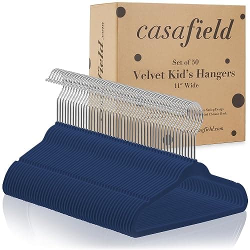 Casafield 50 Velvet Baby Hangers - 11" Size for Infant & Toddler Clothes - Royal Blue thumbnail 5