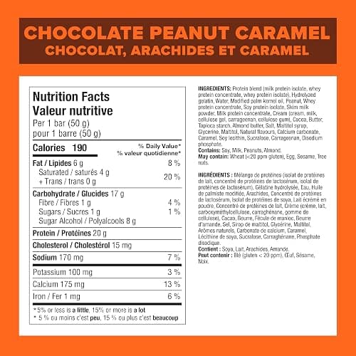 Pure Protein Bars - Nutritious, Gluten Free bar, made with Whey protein blend - low sugar, protein snack. Deliciously satisfying. Made in Canada, Chocolate Peanut Caramel (Pack of 6) thumbnail 2