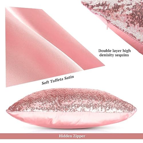 Irenare 4 Pcs Sequin and Fluffy Pillow Covers Winter Throw Pillow Cases Soft Cushion Cover for Couch Bed Sofa Xmas Day(18 x 18 Inch,Pink, White) thumbnail 3
