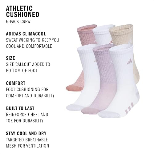 adidas Kids Athletic Cushioned 6-Pack Crew (Little Kid/Big Kid/Adult) thumbnail 3