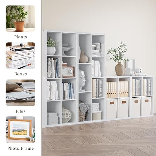 VDNEND Cube Storage Organizer Bookcase, Decorative 11 inch Open Back Cubical Shelf with Thickened Border, Display Bookshelf for Living Room, Home Office, Sturdy Room (White, 8 Cube) thumbnail 8