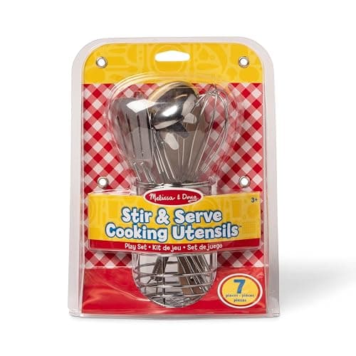 Melissa & Doug Stir & Serve Cooking Utensils (7 pcs) - Stainless Steel & Wooden Play Kitchen Accessories, Preschool Learning Toys for Girls & Boys 3+ thumbnail 6