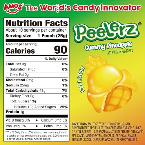 AMOS Peelerz Pineapple Gummy Candy, Peelable Naturally Flavored Fruit-Shaped Easter Candy, 8.47oz Box with 10 Individual Packs – Fun Peeling Gummy Snack Made with Real Juice thumbnail 2