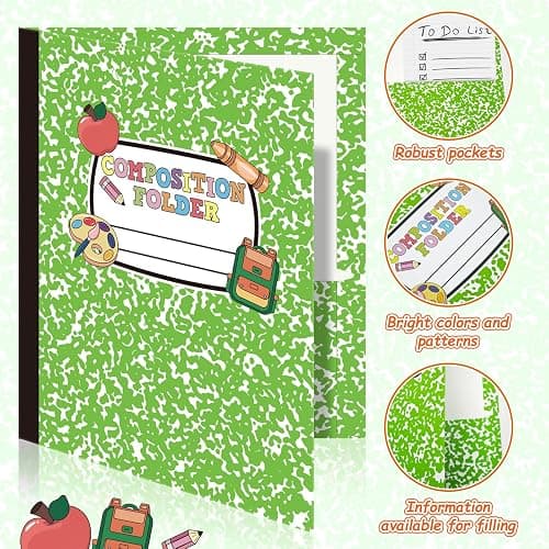 Cinrobiye 24 Pack Inspirational Composition 2 Pocket Folders Decorative Pocket Folder Motivational Letter Size Kids Folders File with Pockets for Office Home Homework Documents thumbnail 4