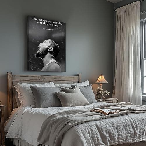 NBA Canvas Wall Art Decor - Kevin Durant Motivational Quote Poster, Hard Work Beats Talent Basketball Artwork, Black and White Inspirational Canvas Decor, Home or Game Room Decoration 16X20 thumbnail 3