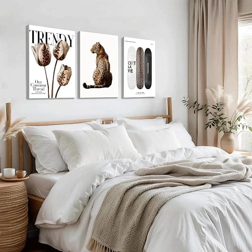 3Pcs Framed Trendy Leopard Print Canvas Wall Art Picture Stylish Female Aesthetic Poster Cheetah Printed Preppy Fashion Skateboard Wall Decor for Bedroom Apartment Dorm Living Room 12x16in thumbnail 5