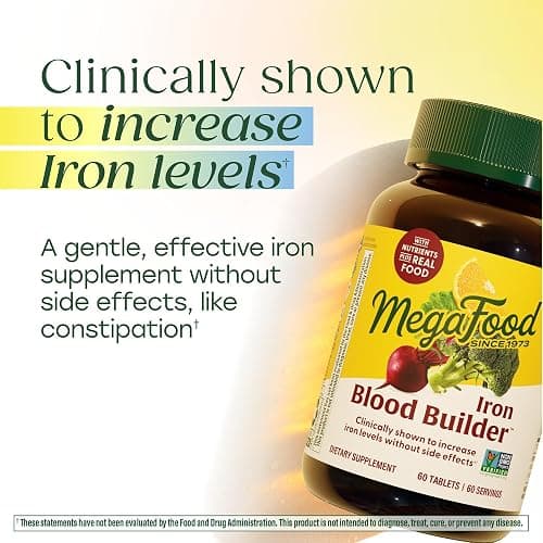 MegaFood Blood Builder Iron Supplement, Energy Support, Vegan, 60 Tablets | Increase Iron Levels Without Side Effects, Improves Energy Levels, B12, Folic Acid and Vitamin C for Absorption, 60 Servings thumbnail 4