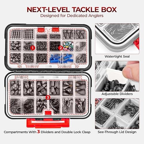 MadBite by KastKing 182/265/400pcs Compact Fishing Tackle Kit - All-in-One Freshwater Hooks, Weights, Bobbers in Tackle Box, Fishing Gear Set for Bass Trout Panfish thumbnail 4
