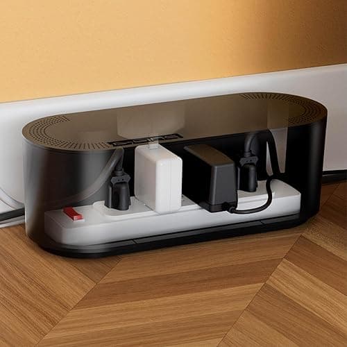 D-Line Cable Management Box, Power Strip Cover, Floor Outlet Hider, Desk Cord Organizer, Hide Extension Leads, 12.75" (L) x 5" (W) x 4.5" (H), for use with Power Strips up to 10.5in (L) - Small, Black - Small - Black thumbnail 8