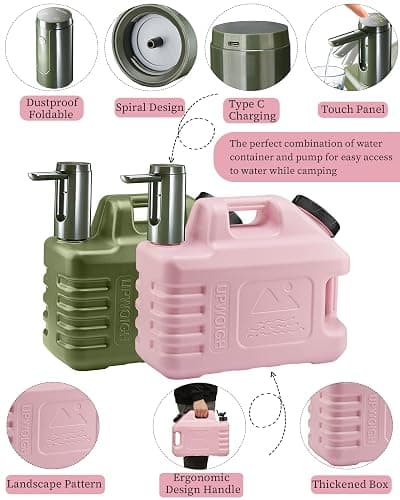 UPWOIGH 5 Gallon Water Jug with Rechargeable Touch Pump | Coral Pink, Screw-Lock Leakproof Design, Nature-Inspired Carving, Type-C Rechargeable, Camping Hiking Use thumbnail 5