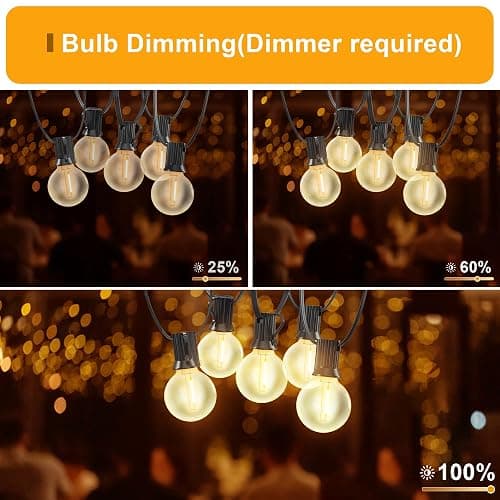 OHLUX Outdoor String Lights, 55FT Shatterproof LED Patio Lights with 26 Dimmable Plastic G40 Bulbs, 2200K Waterproof Connectable Hanging String for Backyard, Cafe, Porch, Deck, E12 Base thumbnail 4