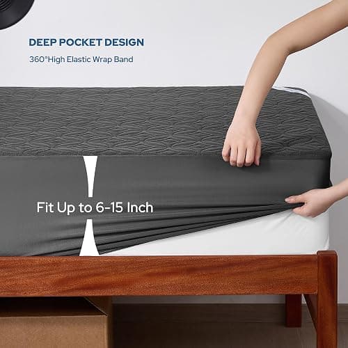 BEDLORE Waterproof Mattress Protector, Twin Size Mattress Pad | Deep Pockets Fit 6"-15" Mattresses, Soft Breathable Dirt-proof Single Bed Mattress Cover for Bedroom, Dorm Room (Gray) thumbnail 4
