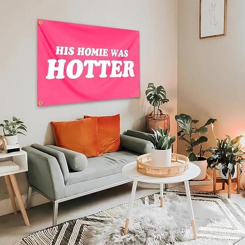 His Homie Was Hotter Flag 3x5 Ft Funny Pink Tapestry Durable polyester for Room Teen Girls Indoor Bedroom and College Dorm Wall Banner Flag Decor thumbnail 6