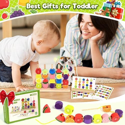 Montessori Wooden Beads Stacking Toys: 2 3 4 Year Old Boys Girls Birthday Gifts - Toddler Sequence Game & Sorting Blocks & Lacing & Matching Shape - Preschool Learning Activities for 2-5 Years Kids thumbnail 6