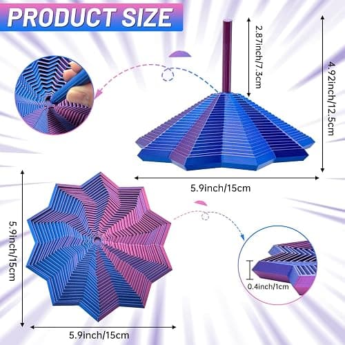 3D Printed Expanded Sensory Fidget Star,Stress-Relief Spinning Tower Toy with Handles,Sensory Toys for Adults & Teens,Honeycomb Whirling Spiral Design for ADHD & Stress Relief (Purple-Blue,L-25rings) thumbnail 2