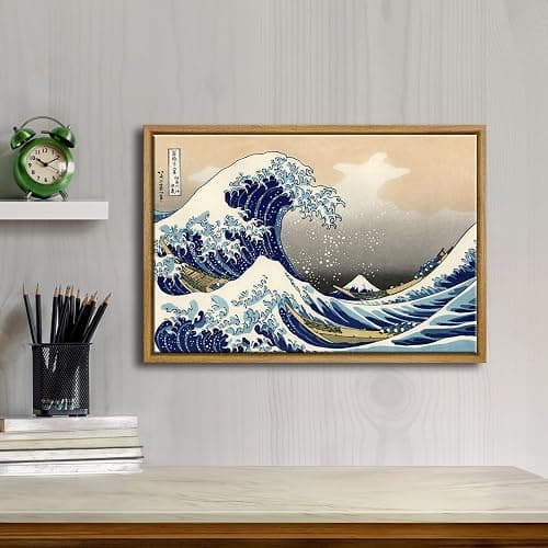 Wieco Art Framed Art Great Wave of Kanagawa Katsushika Hokusai Giclee Canvas Prints Wall Art Abstract Seascape Paintings for Home Living Room Decorations thumbnail 2