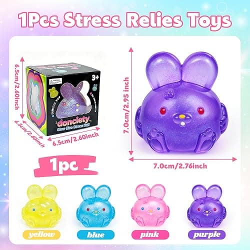 Stress Relief Glitter Bunny Squeeze Toy, Bunny Stress Ball- Anxiety Calming Sensory Fidget Toy, Soft Squishy Ball for ADHD Autism, Stresss Rabbit Squishy (Pink) thumbnail 2