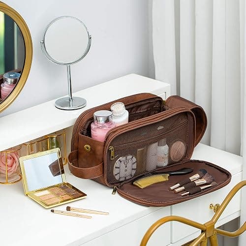 Elviros Toiletry Bag for Men, Large Travel Shaving Dopp Kit Water-resistant Bathroom Toiletries Organizer PU Leather Cosmetic Bags thumbnail 2