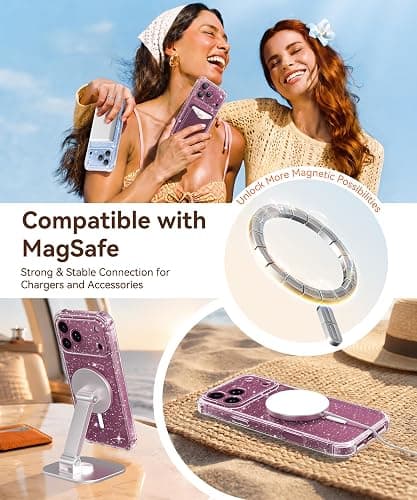 BERFY for iPhone 18 Pro Case/iPhone 17 Pro Case for Women 6.3" | Compatible with MagSafe, Shockproof Cute Glitter Clear Phone Case with Screen Protector, Anti-Yellowing,Sparkle Clear thumbnail 6
