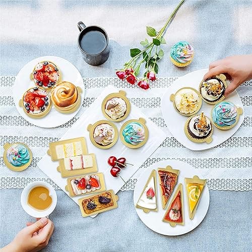 trabag 100 Stück Cakeboard Rund, 9cm Cake Board, Mousse Tortenunterlage, Gold Kuchenplatten, Einweg Tortenplatte Pappe, Dessert Display, Cake Board für Hochzeit Geburtstag Gebäck Dekoration(Rund) thumbnail 7