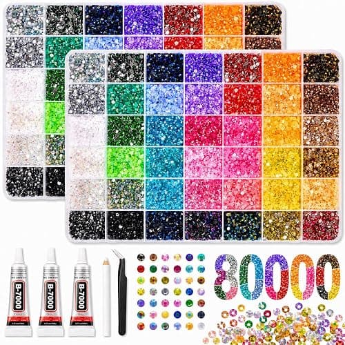 80000Pcs Bedazzling Kit, 42 Colors 4mm Flatback Rhinestones with 3 B7000 Glue & Tools, Bedazzler Kit for Crafts Clothes Tumblers Nail Art & Diamond Painting - Christmas Birthday Gift for Girls - Image 1