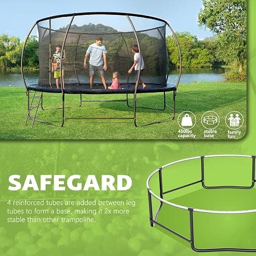 14FT 12FT 10FT 16FT Trampoline with Safety Enclosure, Anti-Rust Coating – ASTM Certified, Heavy-Duty Outdoor Trampoline with Ladder – for Kids & Adults thumbnail 2