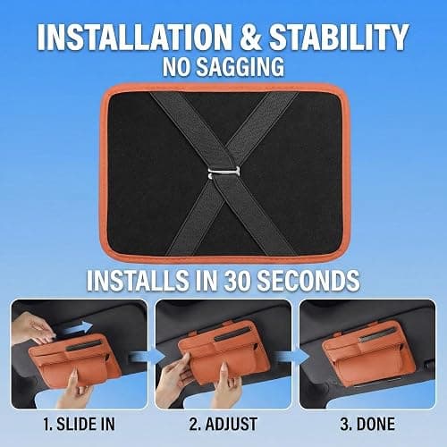 HOLDCY Car Visor Organizer – Sun Visor Storage Pouch Holder for Vehicle Truck SUV, PU Leather Auto Interior Accessories for Registration Document, Gas Card & Sunglasses, Universal Fit (Oranger) thumbnail 9