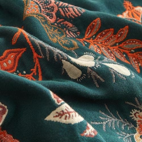 Bailix Boho Throw Blanket for Couch Sofa Bed, 100% Cotton Woven Quilt with Tassel 80”x90”, Super Soft Muslin Blanket with Floral Printed, Decorative Reversible Bed Blanket/Cover for All Seasons thumbnail 8