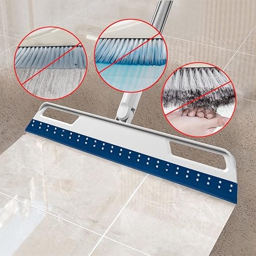 Multifunction Magic Air Broom, Silicone Broom with 56" Long Handle, 4 in 1 Rubber Squeegee Sweeper for Floor Bathroom Kitchen Shower Tile Pet Hair Fur Marble Glass Water Window Foam Cleaning (Blue) - Blue thumbnail 6