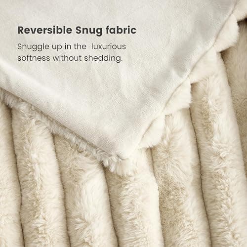Cozy Bliss Faux Fur Throw Blanket for Couch, Cozy Warm Plush Striped Blanket for Sofa Bedroom Living Room,50 * 60 Inches Beige - Beige - Throw(50" x 60") thumbnail 8